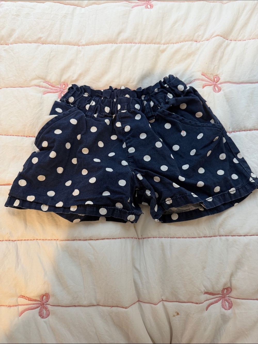 Gymboree Navy and White Polka Dot Ruffle Waist Shorts